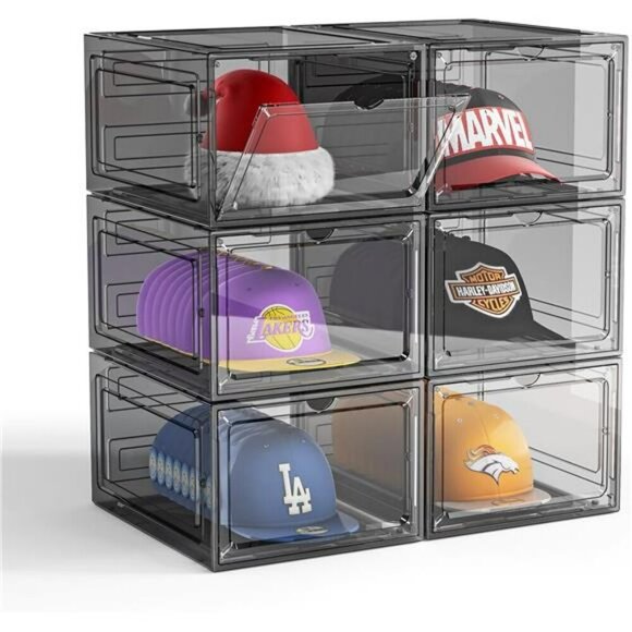 Clear Stackable Hat Organizer Box Set Baseball Cap Display Storage Case - Picture 1 of 7